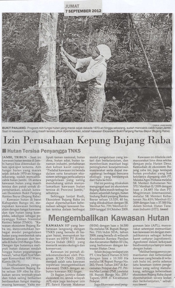 Izin Perusahaan Kepung Bujang Raba - TFCA Sumatera