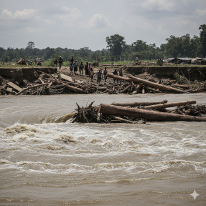 Ilustrasi banjir di Sumatra. Pic: AI generated image